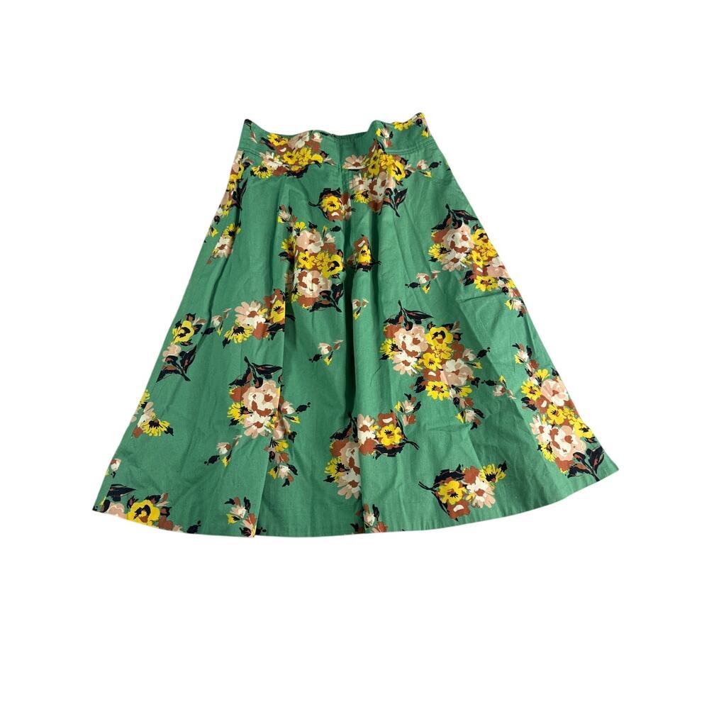 Plenty by Tracy Reese Floral A-Line Skirt Green Cotton Lined Women's Size 8
